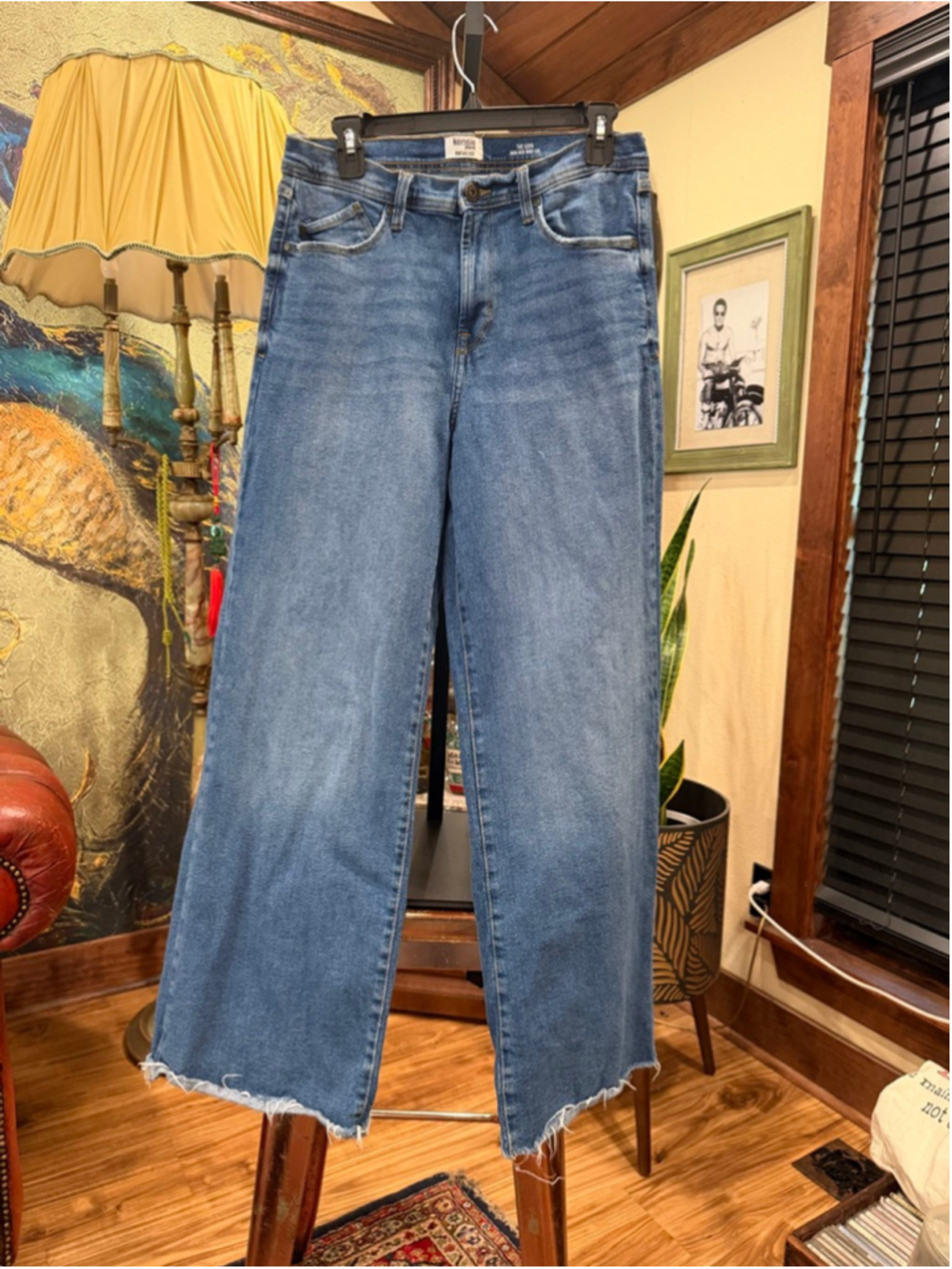 Kensie Jeans The Kaya High Rise Wide Leg Raw Hem Blue Denim Stretch Size 10 / 30 - Picture 3 of 10
